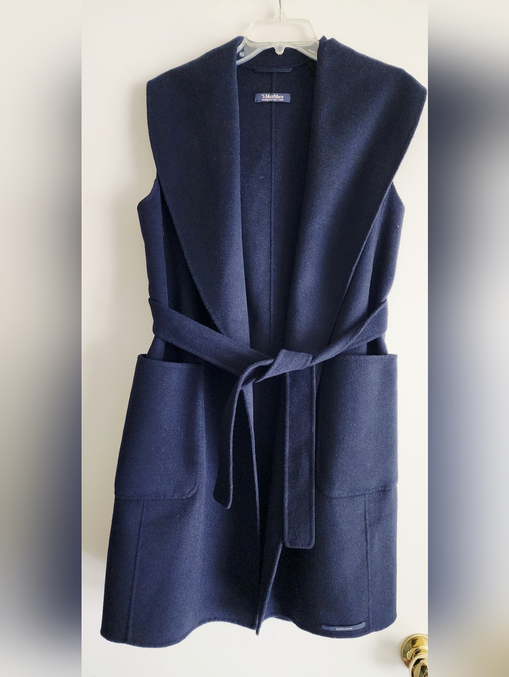 MAX MARA 'S | Wool Vest Sleeveless Duster with Tie | Navy | Size 4